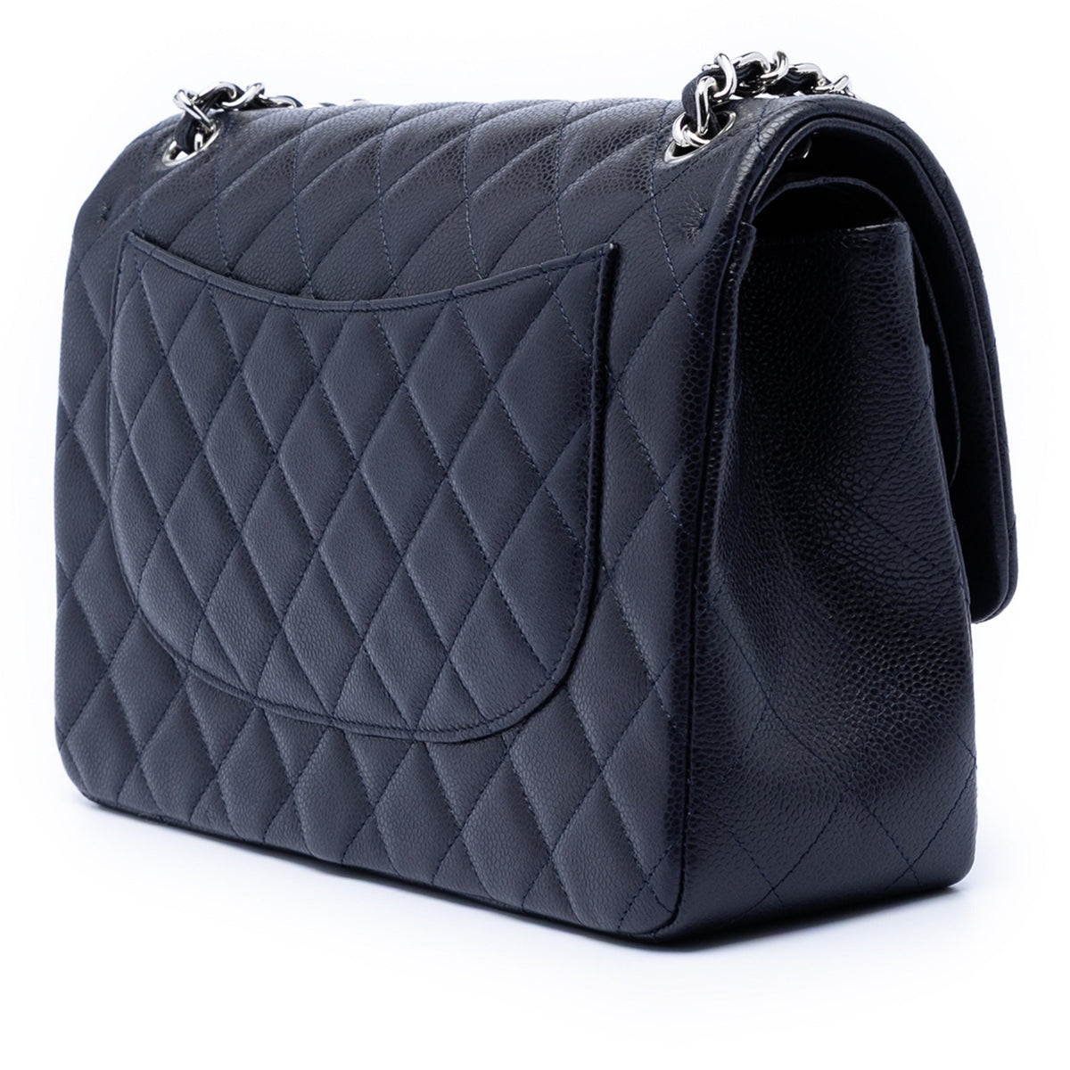 Second hand Chanel Classic Double Flap Jumbo Matelassè Caviar Leather Flap Handbag Blue - Tabita Bags