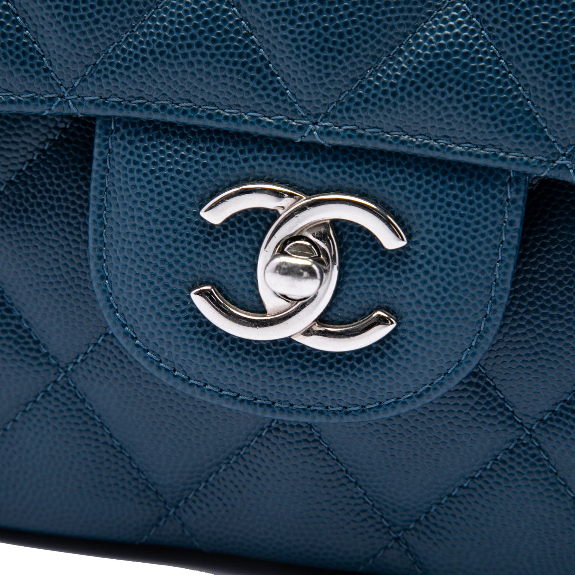 Second hand Chanel Classic Double Flap Jumbo Matelassè Caviar Leather Flap Handbag Blue - Tabita Bags