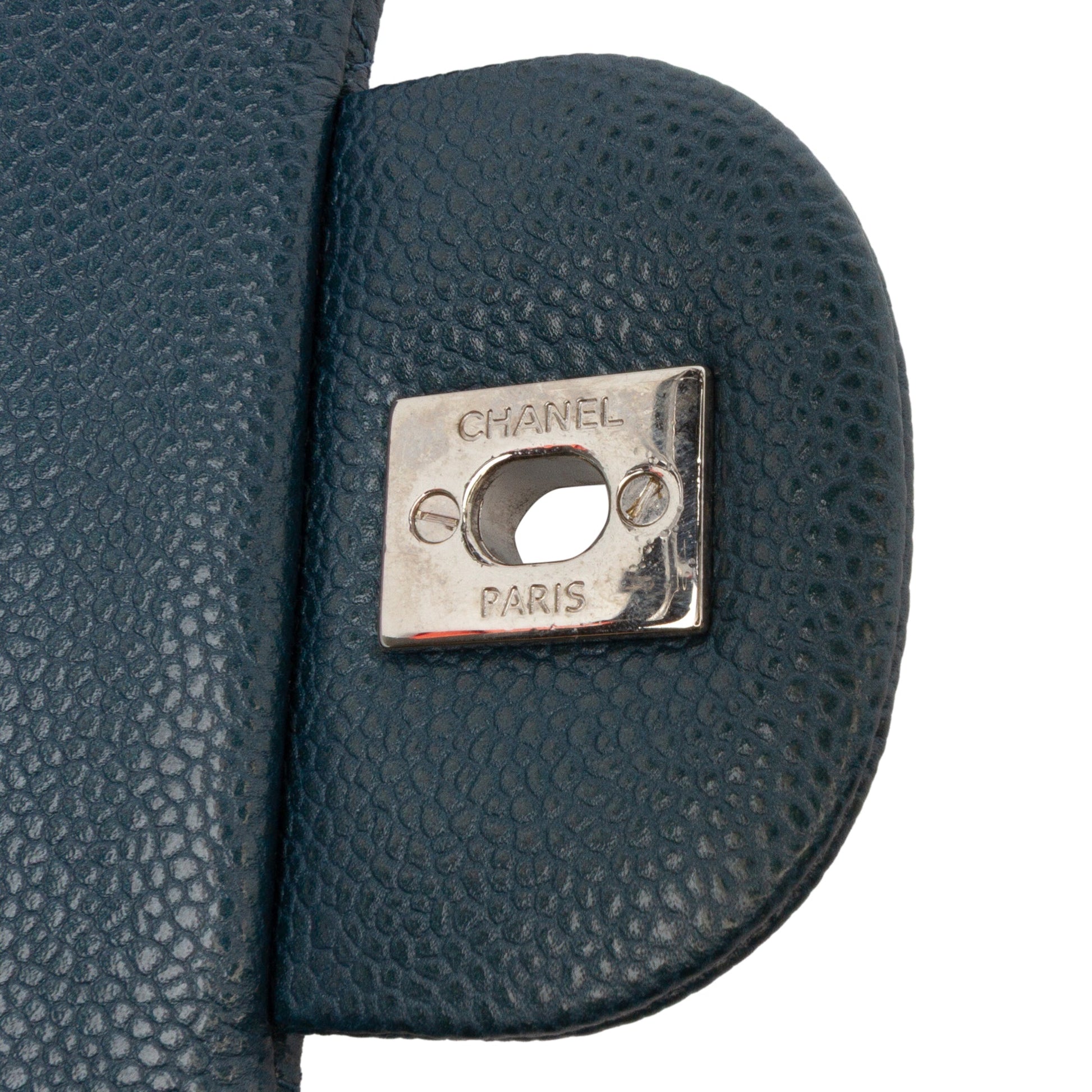 Second hand Chanel Classic Double Flap Jumbo Matelassè Caviar Leather Flap Handbag Blue - Tabita Bags