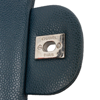 Second hand Chanel Classic Double Flap Jumbo Matelassè Caviar Leather Flap Handbag Blue - Tabita Bags