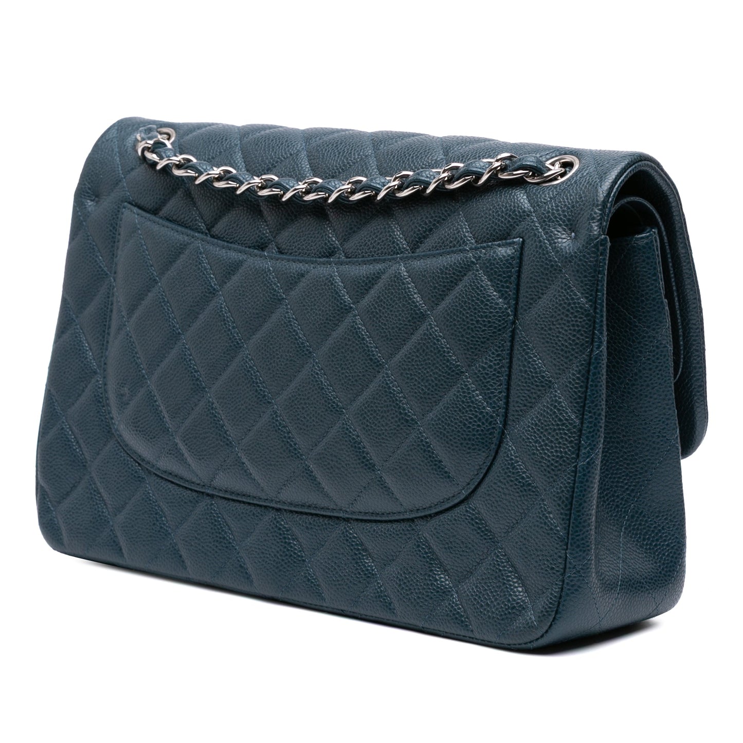 Second hand Chanel Classic Double Flap Jumbo Matelassè Caviar Leather Flap Handbag Blue - Tabita Bags