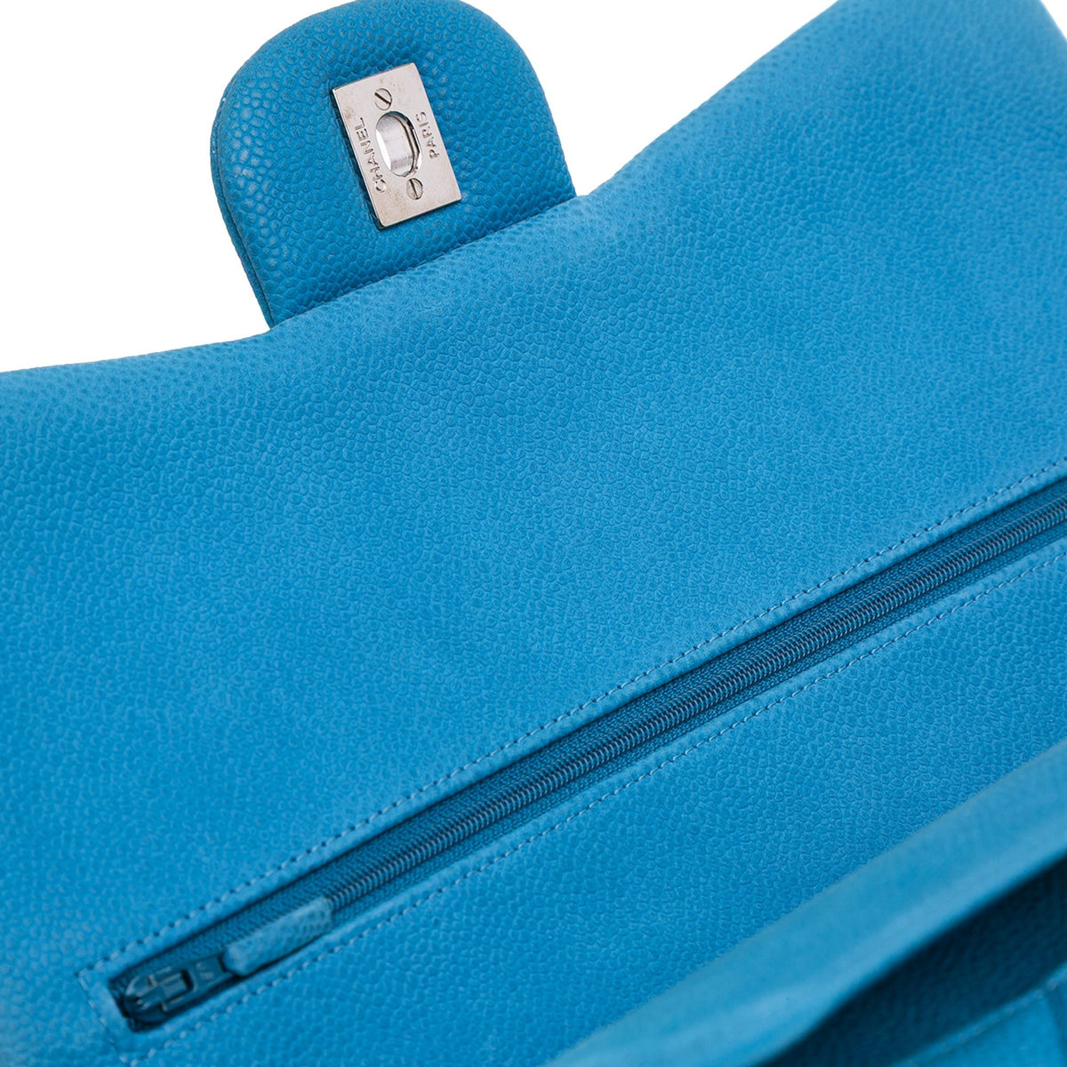 Second hand Chanel Classic Double Flap Jumbo Matelassè Caviar Leather Flap Handbag Blue - Tabita Bags