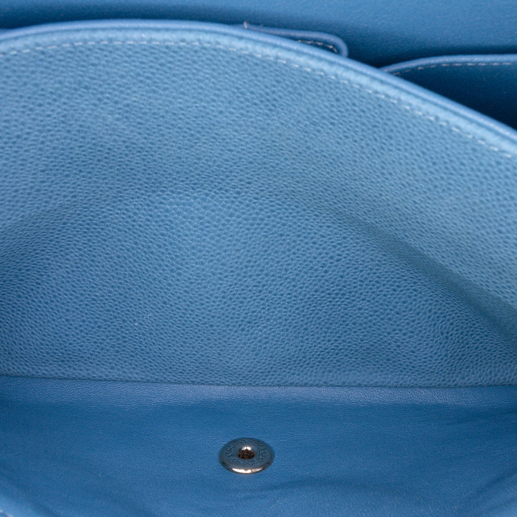 Second hand Chanel Classic Double Flap Jumbo Matelassè Caviar Leather Flap Handbag Blue - Tabita Bags
