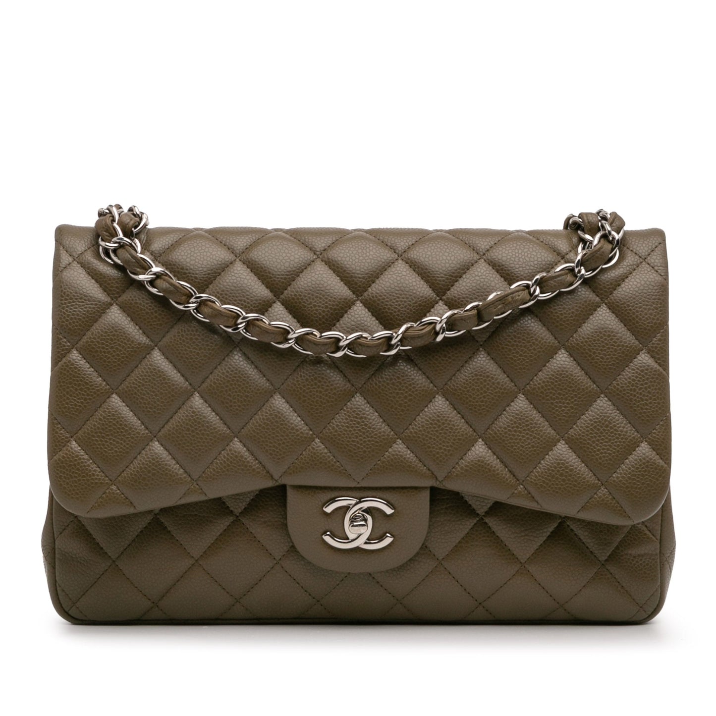 Second hand Chanel Classic Double Flap Jumbo Matelassè Caviar Leather Flap Handbag Brown - Tabita Bags