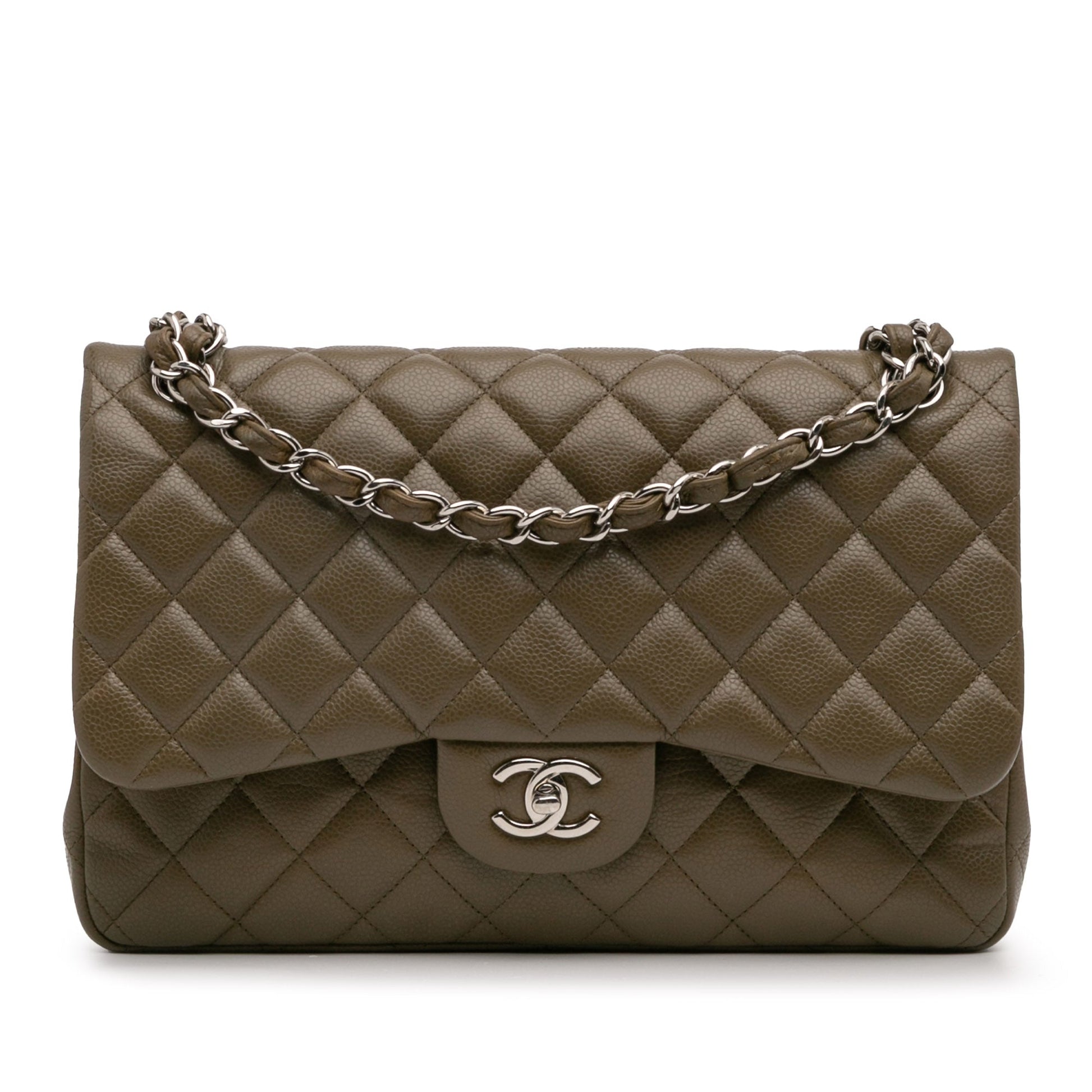 Second hand Chanel Classic Double Flap Jumbo Matelassè Caviar Leather Flap Handbag Brown - Tabita Bags