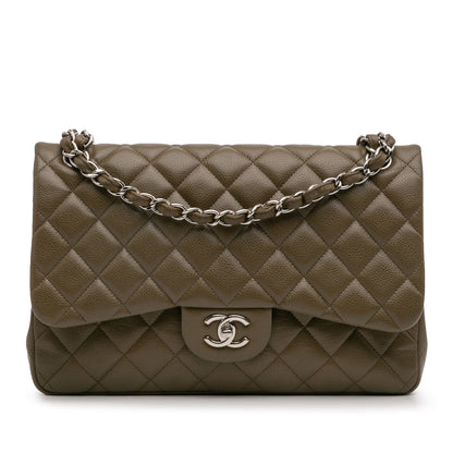 Second hand Chanel Classic Double Flap Jumbo Matelassè Caviar Leather Flap Handbag Brown - Tabita Bags