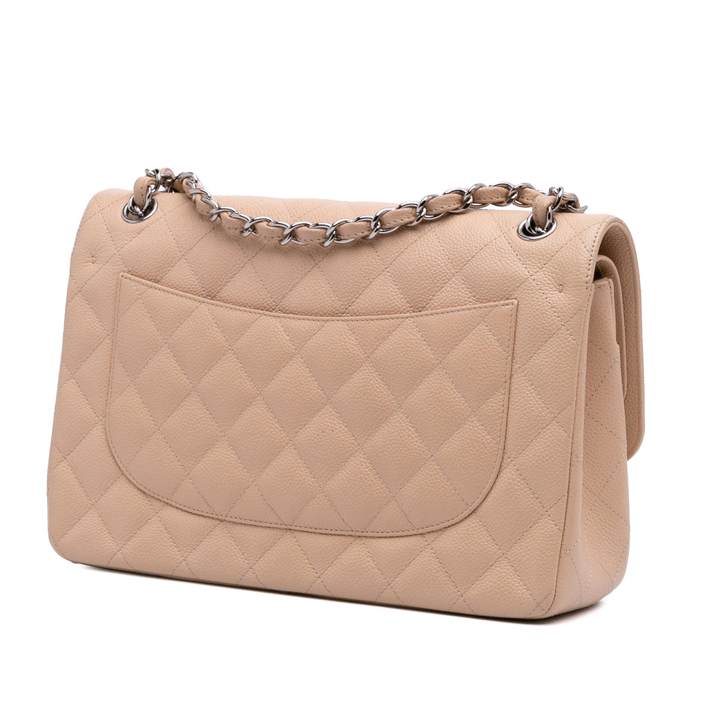 Second hand Chanel Classic Double Flap Jumbo Matelassè Caviar Leather Flap Handbag Brown - Tabita Bags