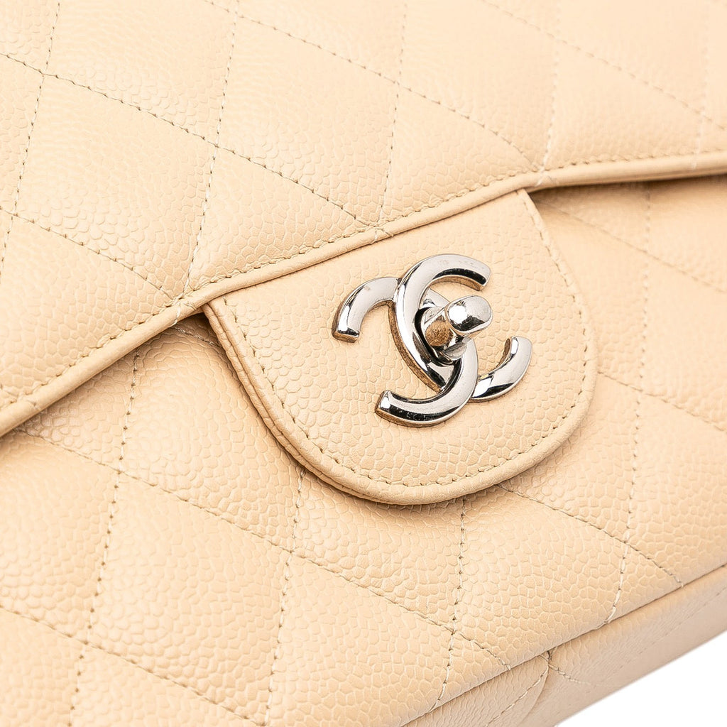 Second hand Chanel Classic Double Flap Jumbo Matelassè Caviar Leather Flap Handbag Brown - Tabita Bags