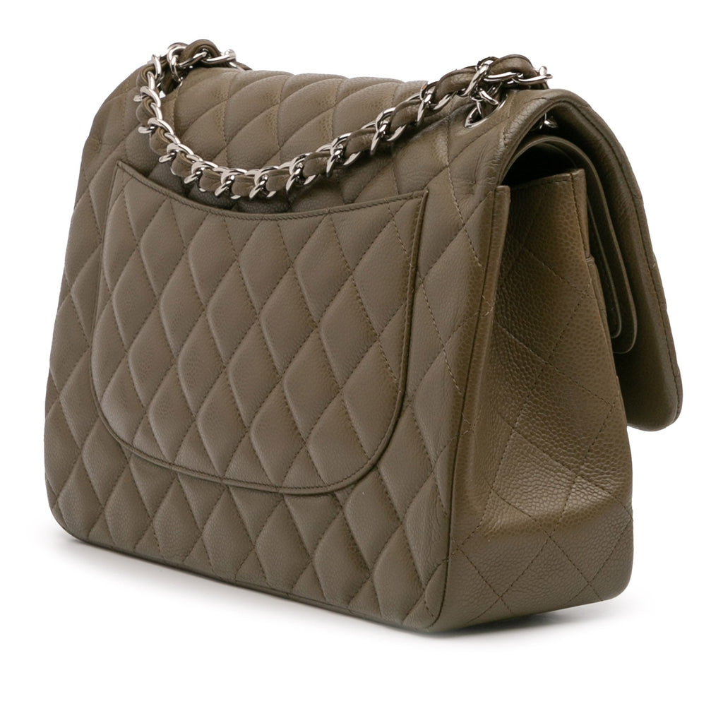 Second hand Chanel Classic Double Flap Jumbo Matelassè Caviar Leather Flap Handbag Brown - Tabita Bags