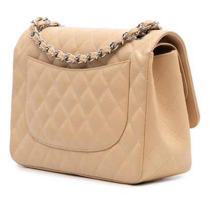 Second hand Chanel Classic Double Flap Jumbo Matelassè Caviar Leather Flap Handbag Brown - Tabita Bags