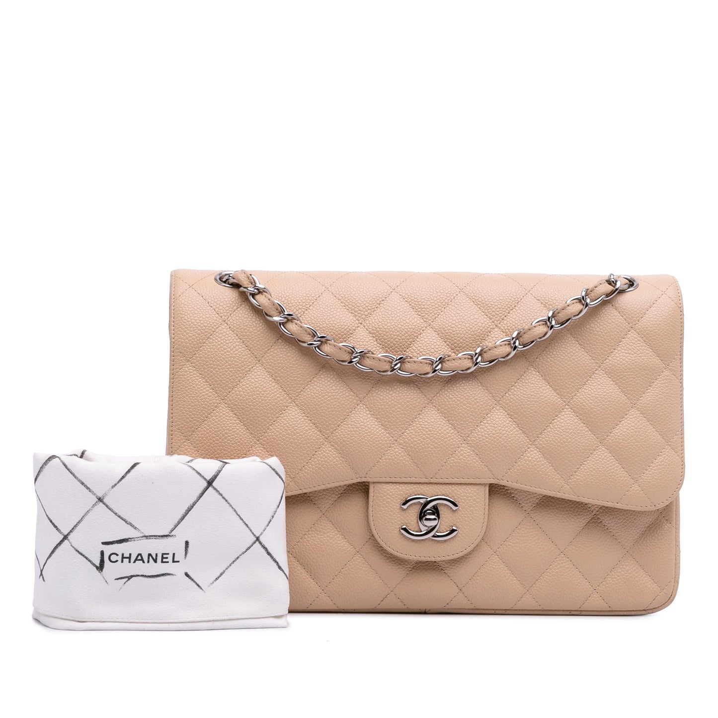 Second hand Chanel Classic Double Flap Jumbo Matelassè Caviar Leather Flap Handbag Brown - Tabita Bags