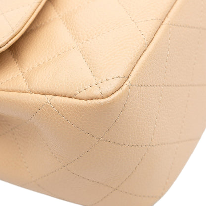 Second hand Chanel Classic Double Flap Jumbo Matelassè Caviar Leather Flap Handbag Brown - Tabita Bags