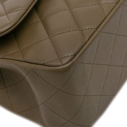 Second hand Chanel Classic Double Flap Jumbo Matelassè Caviar Leather Flap Handbag Brown - Tabita Bags