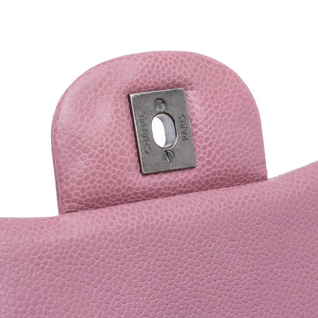Second hand Chanel Classic Double Flap Jumbo Matelassè Caviar Leather Flap Handbag Pink - Tabita Bags