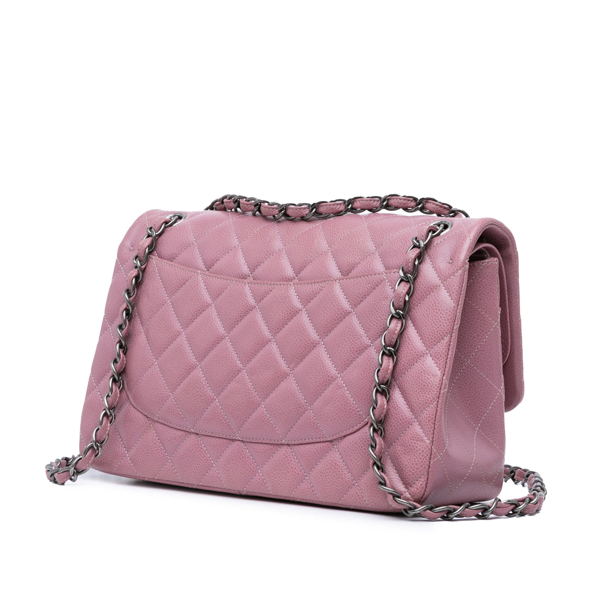 Second hand Chanel Classic Double Flap Jumbo Matelassè Caviar Leather Flap Handbag Pink - Tabita Bags