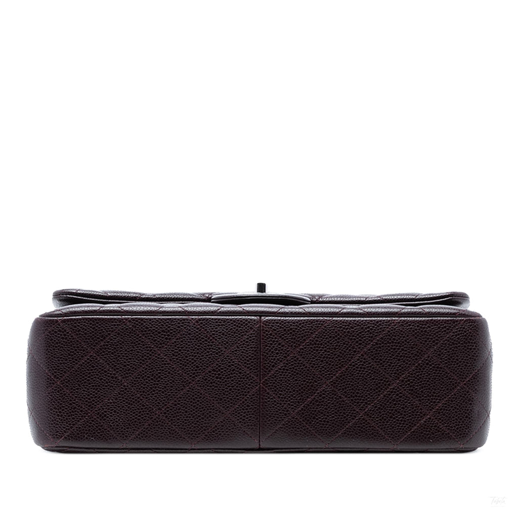Second hand Chanel Classic Double Flap Jumbo Matelassè Caviar Leather Flap Handbag Purple - Tabita Bags