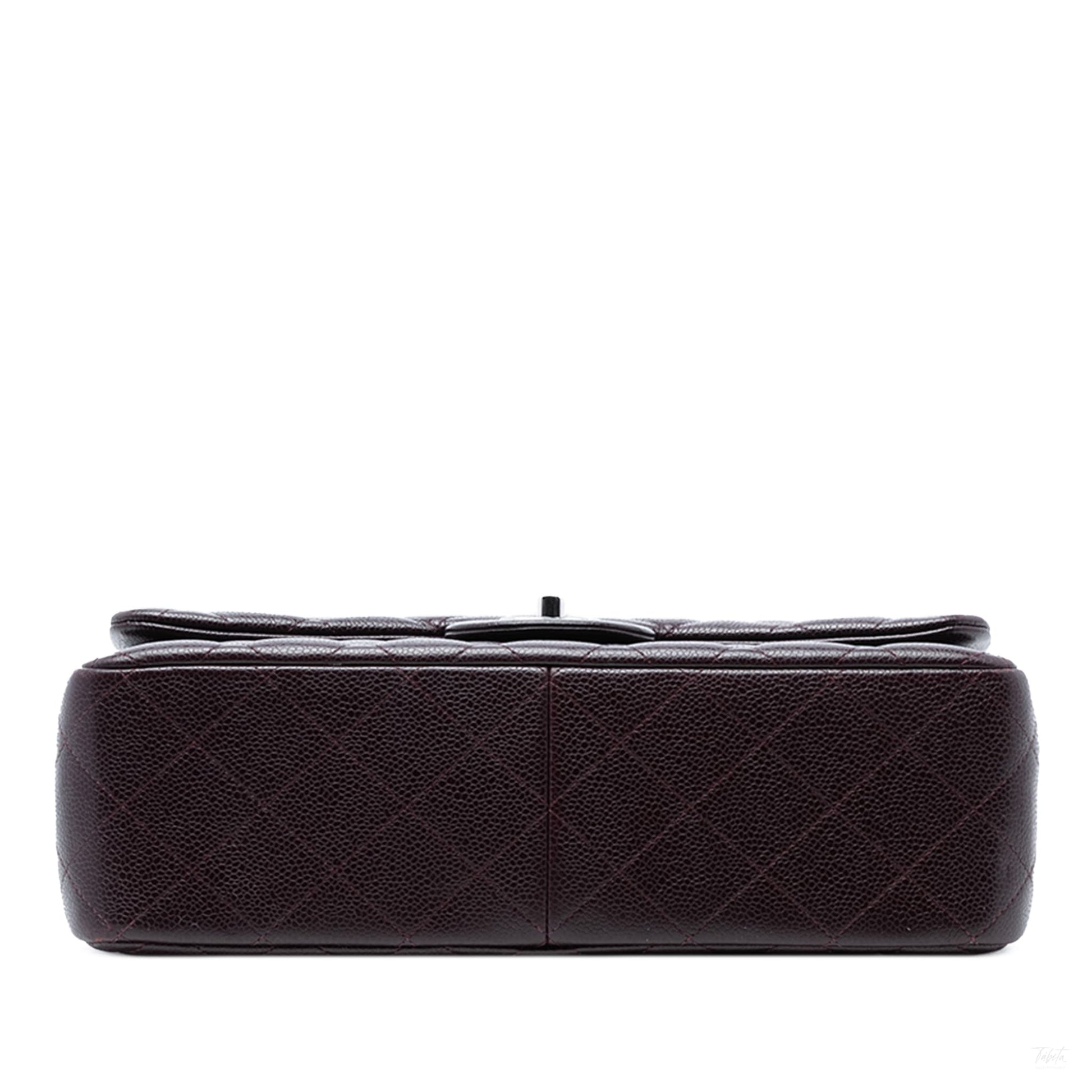 Second hand Chanel Classic Double Flap Jumbo Matelassè Caviar Leather Flap Handbag Purple - Tabita Bags