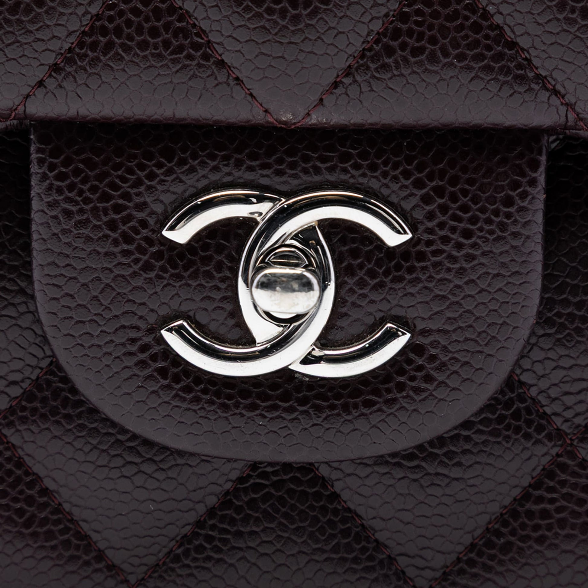 Second hand Chanel Classic Double Flap Jumbo Matelassè Caviar Leather Flap Handbag Purple - Tabita Bags