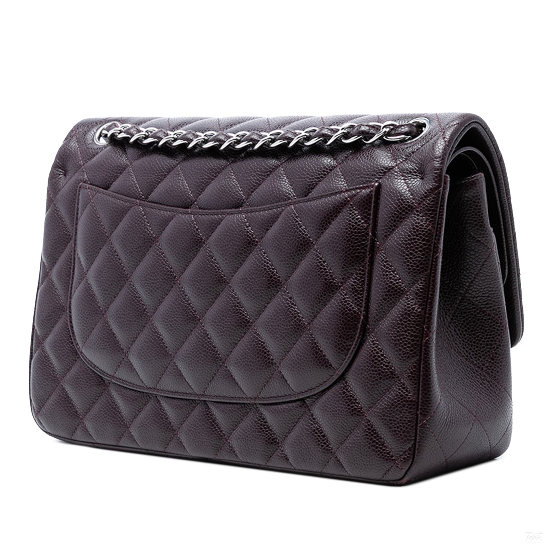 Second hand Chanel Classic Double Flap Jumbo Matelassè Caviar Leather Flap Handbag Purple - Tabita Bags
