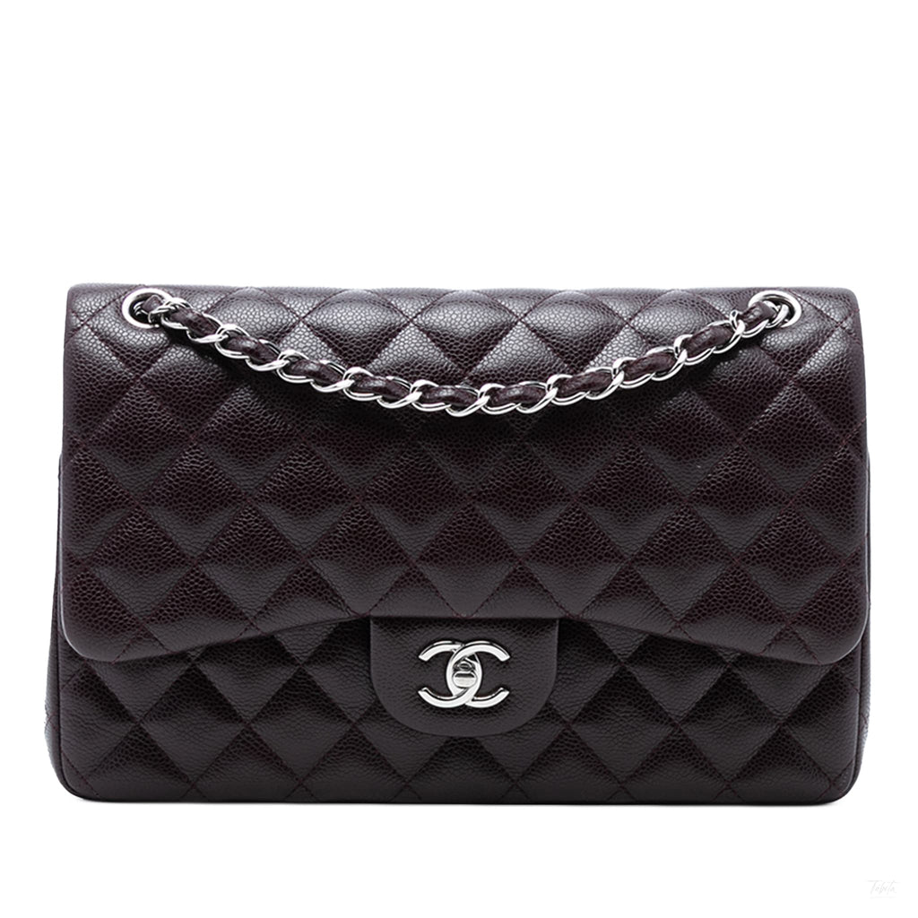 Second hand Chanel Classic Double Flap Jumbo Matelassè Caviar Leather Flap Handbag Purple - Tabita Bags