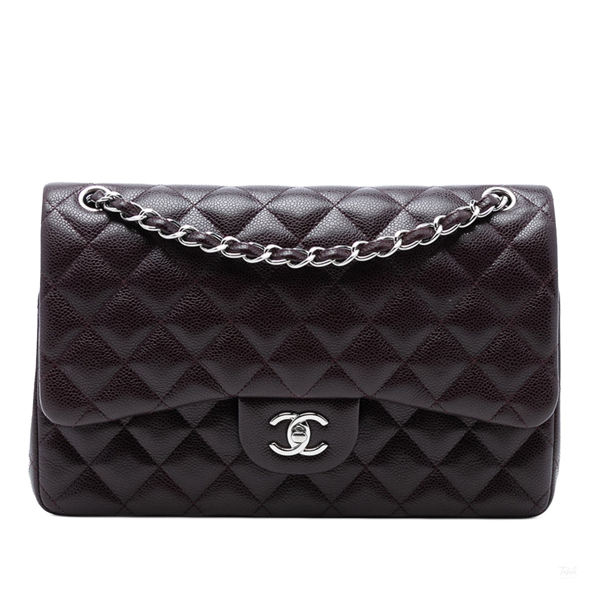 Second hand Chanel Classic Double Flap Jumbo Matelassè Caviar Leather Flap Handbag Purple - Tabita Bags