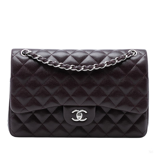 Second hand Chanel Classic Double Flap Jumbo Matelassè Caviar Leather Flap Handbag Purple - Tabita Bags