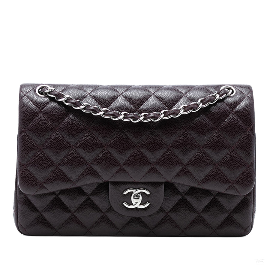 Second hand Chanel Classic Double Flap Jumbo Matelassè Caviar Leather Flap Handbag Purple - Tabita Bags