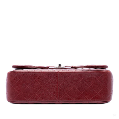 Second hand Chanel Classic Double Flap Jumbo Matelassè Caviar Leather Flap Handbag Red - Tabita Bags