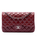 Second hand Chanel Classic Double Flap Jumbo Matelassè Caviar Leather Flap Handbag Red - Tabita Bags