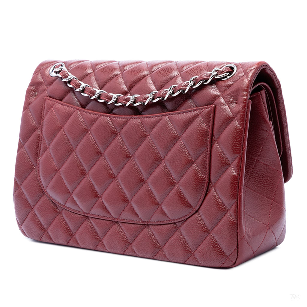 Second hand Chanel Classic Double Flap Jumbo Matelassè Caviar Leather Flap Handbag Red - Tabita Bags