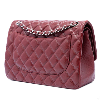 Second hand Chanel Classic Double Flap Jumbo Matelassè Caviar Leather Flap Handbag Red - Tabita Bags