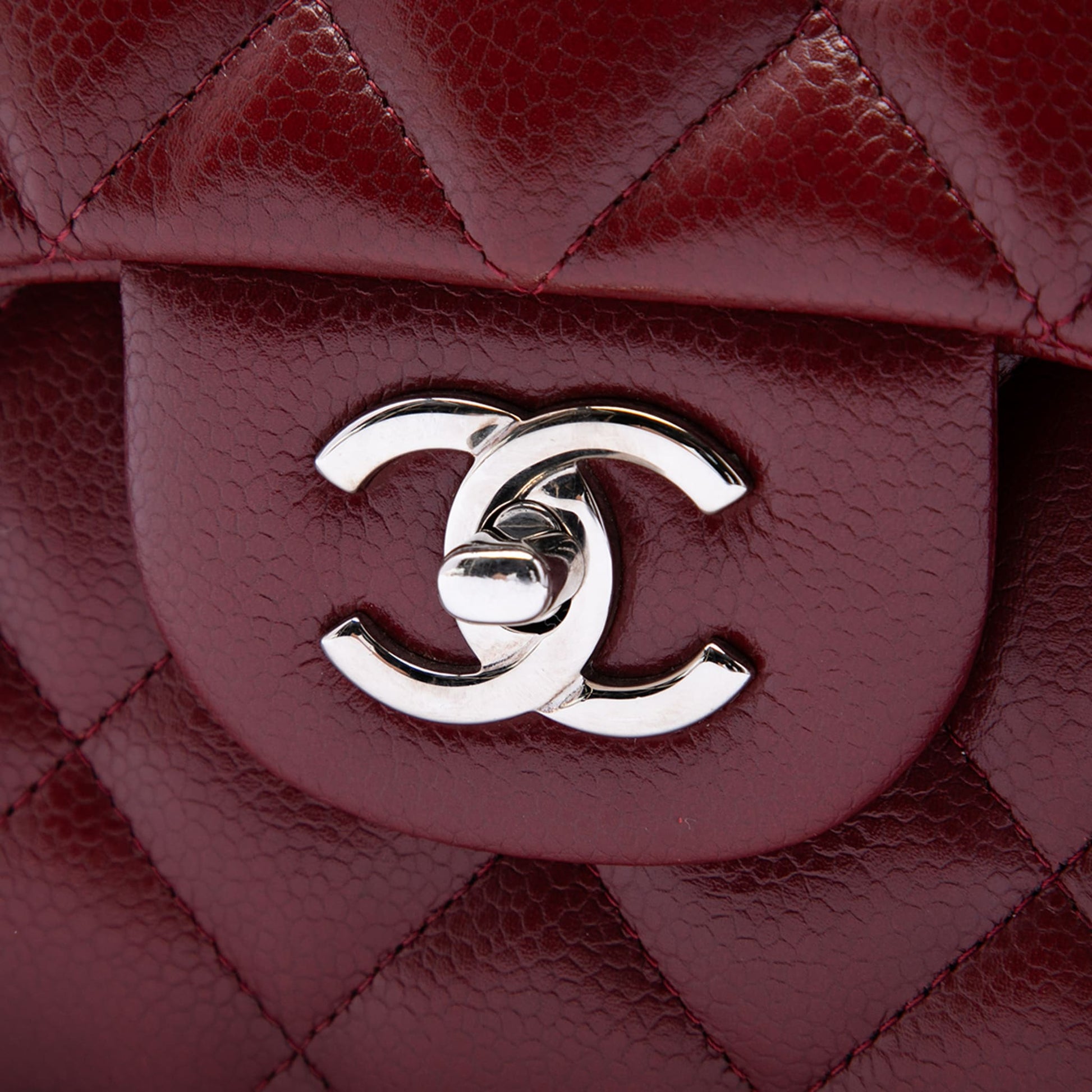 Second hand Chanel Classic Double Flap Jumbo Matelassè Caviar Leather Flap Handbag Red - Tabita Bags