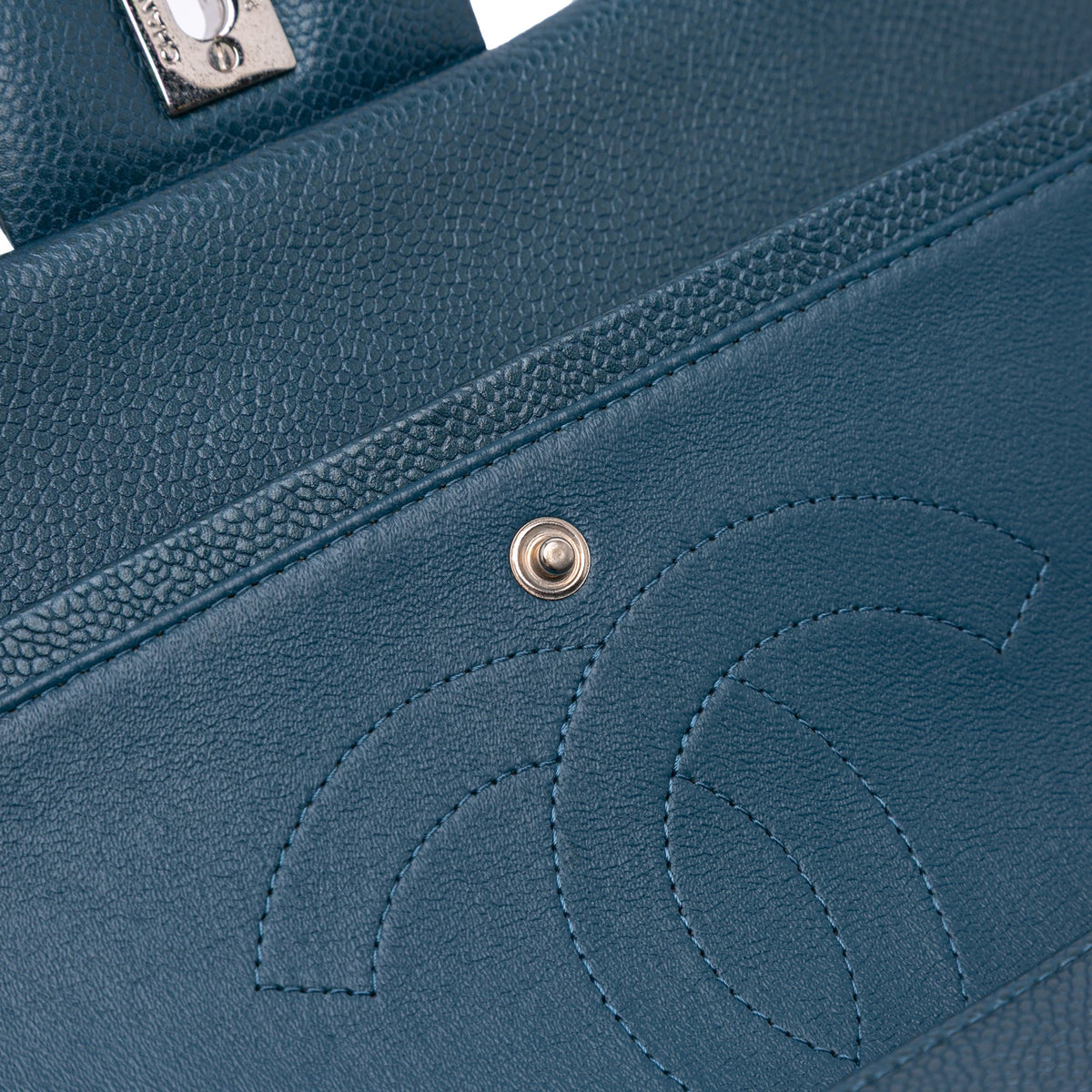Second hand Chanel Classic Double Flap Jumbo Matelassè Caviar Leather Handbag Blue - Tabita Bags