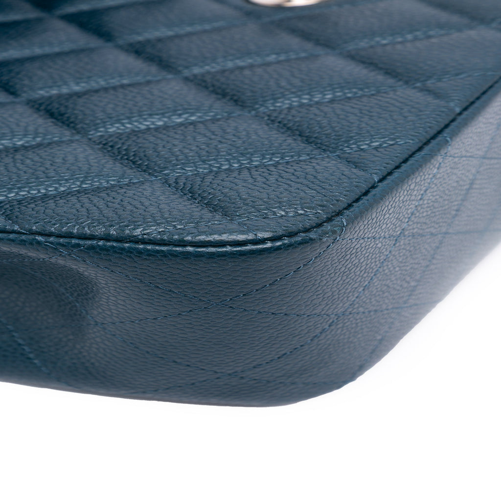 Second hand Chanel Classic Double Flap Jumbo Matelassè Caviar Leather Handbag Blue - Tabita Bags