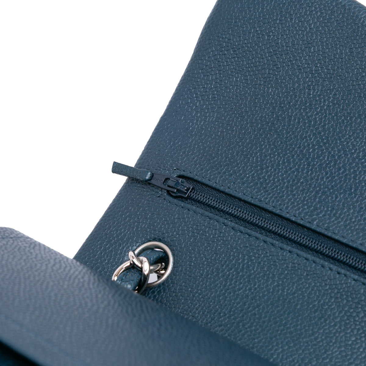 Second hand Chanel Classic Double Flap Jumbo Matelassè Caviar Leather Handbag Blue - Tabita Bags
