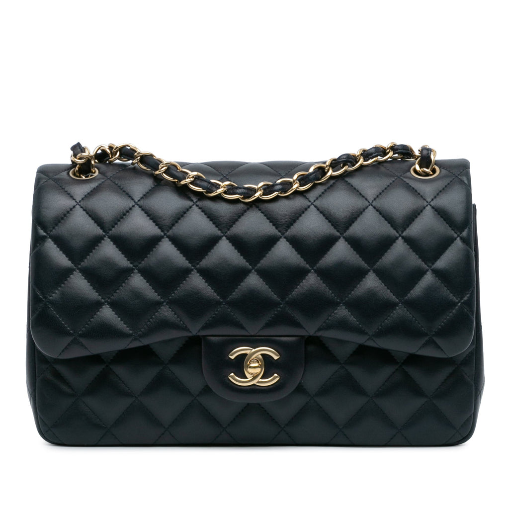 Second hand Chanel Classic Double Flap Jumbo Matelassè Lambskin Leather 2 - Ways Flap Bag Blue - Tabita Bags