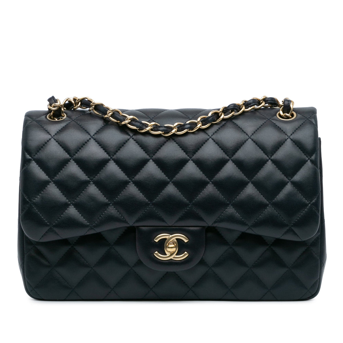 Second hand Chanel Classic Double Flap Jumbo Matelassè Lambskin Leather 2 - Ways Flap Bag Blue - Tabita Bags