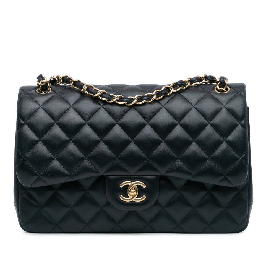 Second hand Chanel Classic Double Flap Jumbo Matelassè Lambskin Leather 2 - Ways Flap Bag Blue - Tabita Bags