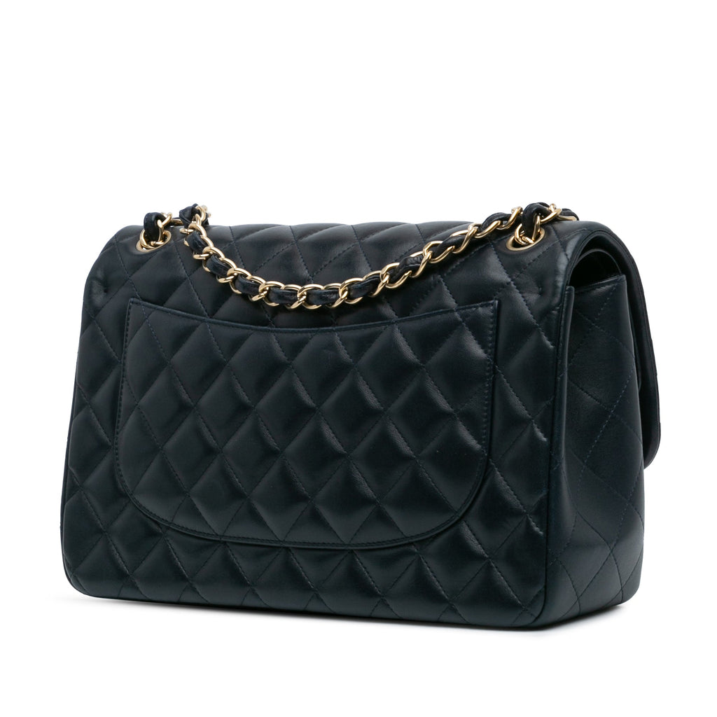 Second hand Chanel Classic Double Flap Jumbo Matelassè Lambskin Leather 2 - Ways Flap Bag Blue - Tabita Bags