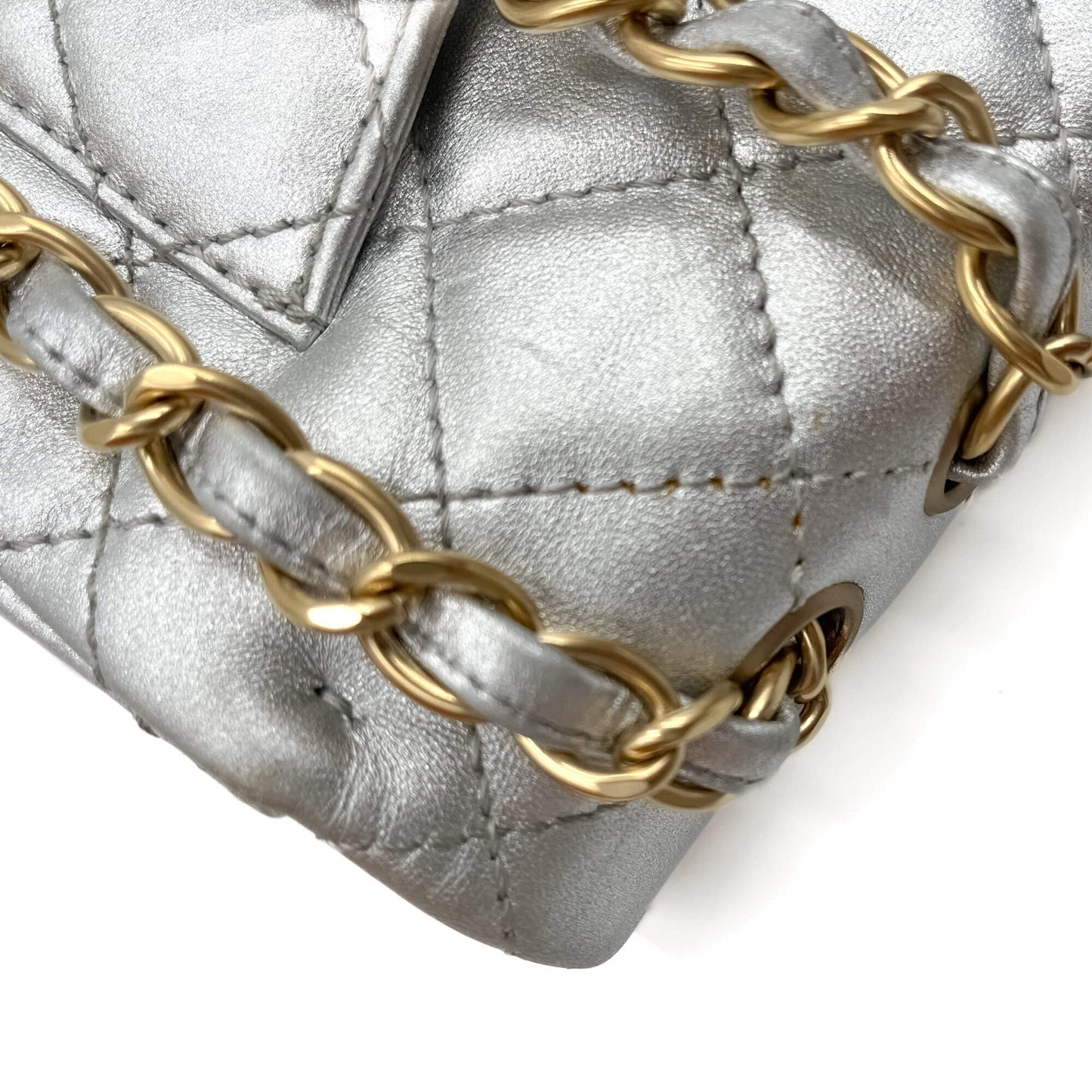 Second hand Chanel Classic Double Flap Jumbo Matelassè Lambskin Leather Flap Bag Metallic Silver - Tabita Bags