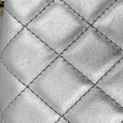 Second hand Chanel Classic Double Flap Jumbo Matelassè Lambskin Leather Flap Bag Metallic Silver - Tabita Bags