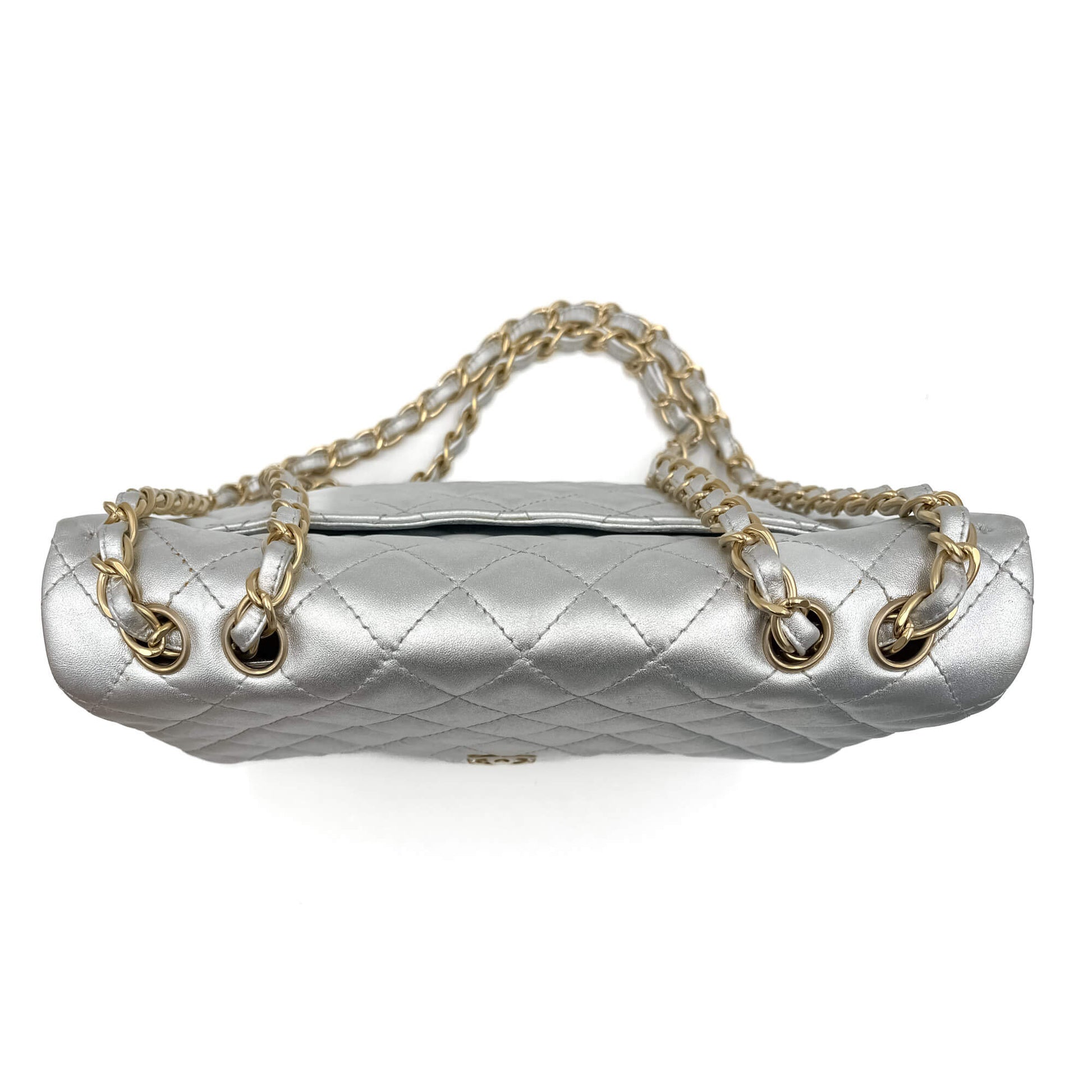 Second hand Chanel Classic Double Flap Jumbo Matelassè Lambskin Leather Flap Bag Metallic Silver - Tabita Bags