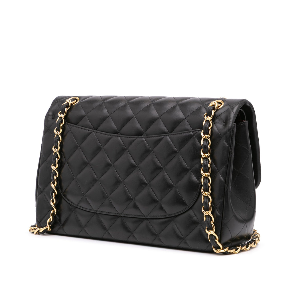 Second hand Chanel Classic Double Flap Jumbo Matelassè Lambskin Leather Flap Handbag Black - Tabita Bags
