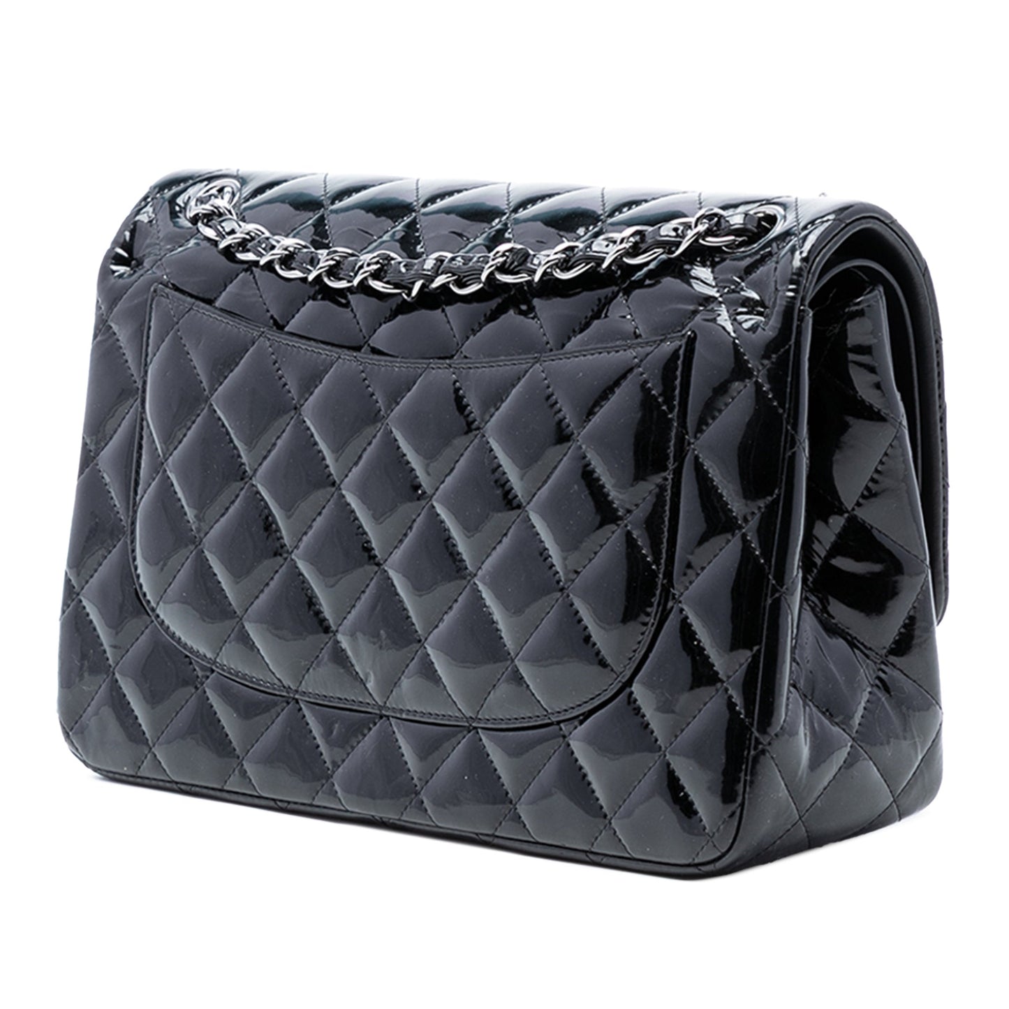 Second hand Chanel Classic Double Flap Jumbo Patent Leather Matelassè Handbag Black - Tabita Bags