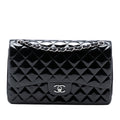 Second hand Chanel Classic Double Flap Jumbo Patent Leather Matelassè Handbag Black - Tabita Bags
