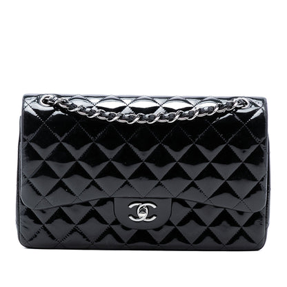 Second hand Chanel Classic Double Flap Jumbo Patent Leather Matelassè Handbag Black - Tabita Bags