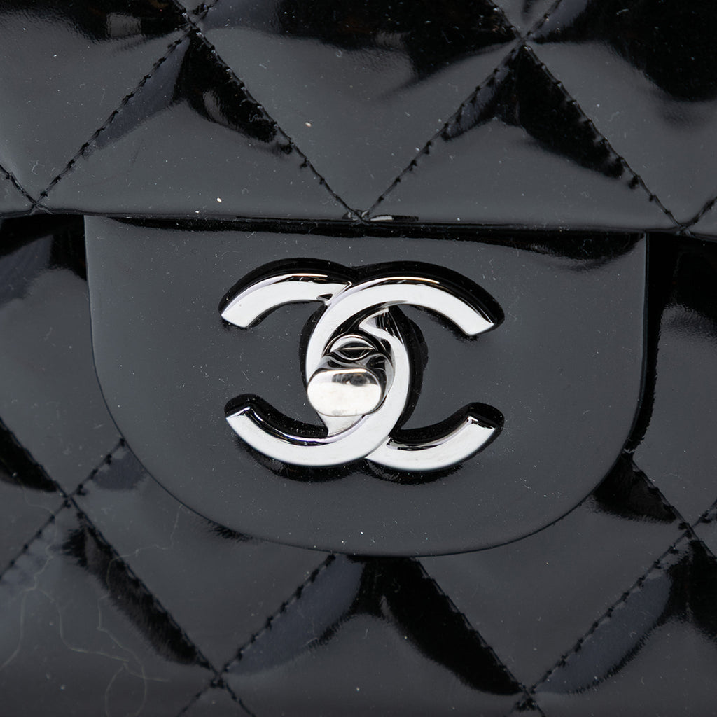 Second hand Chanel Classic Double Flap Jumbo Patent Leather Matelassè Handbag Black - Tabita Bags