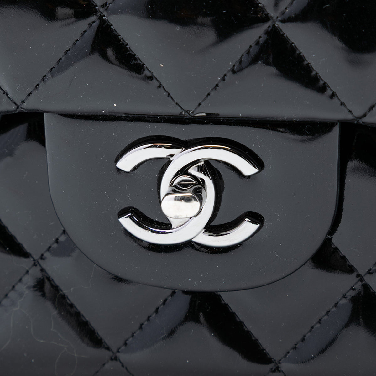 Second hand Chanel Classic Double Flap Jumbo Patent Leather Matelassè Handbag Black - Tabita Bags