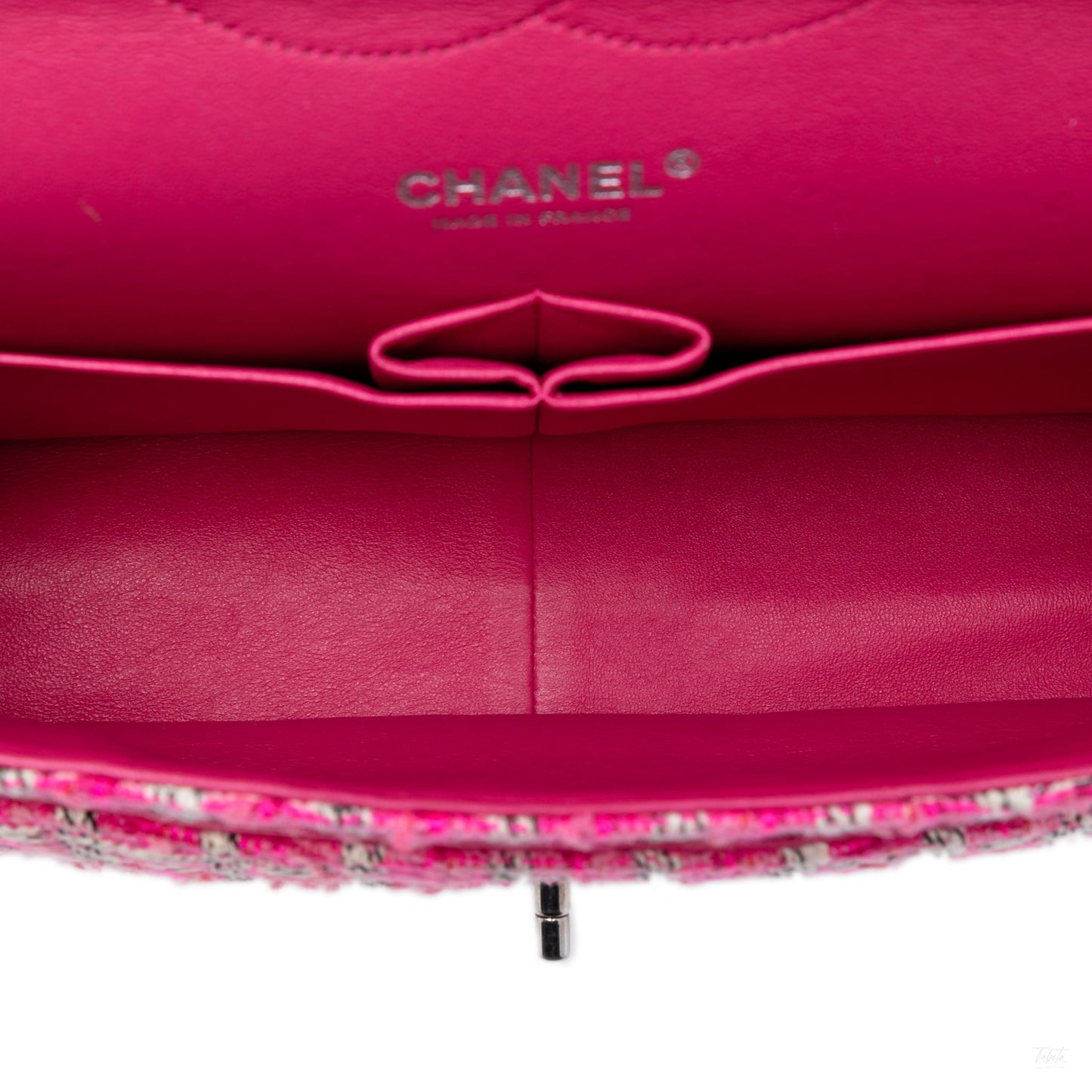 Second hand Chanel Classic Double Flap Jumbo Tweed Handbag Pink - Tabita Bags
