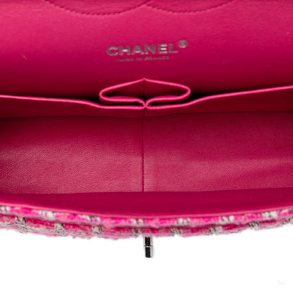 Second hand Chanel Classic Double Flap Jumbo Tweed Handbag Pink - Tabita Bags